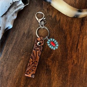 Western Key Chain Concho with leather detail